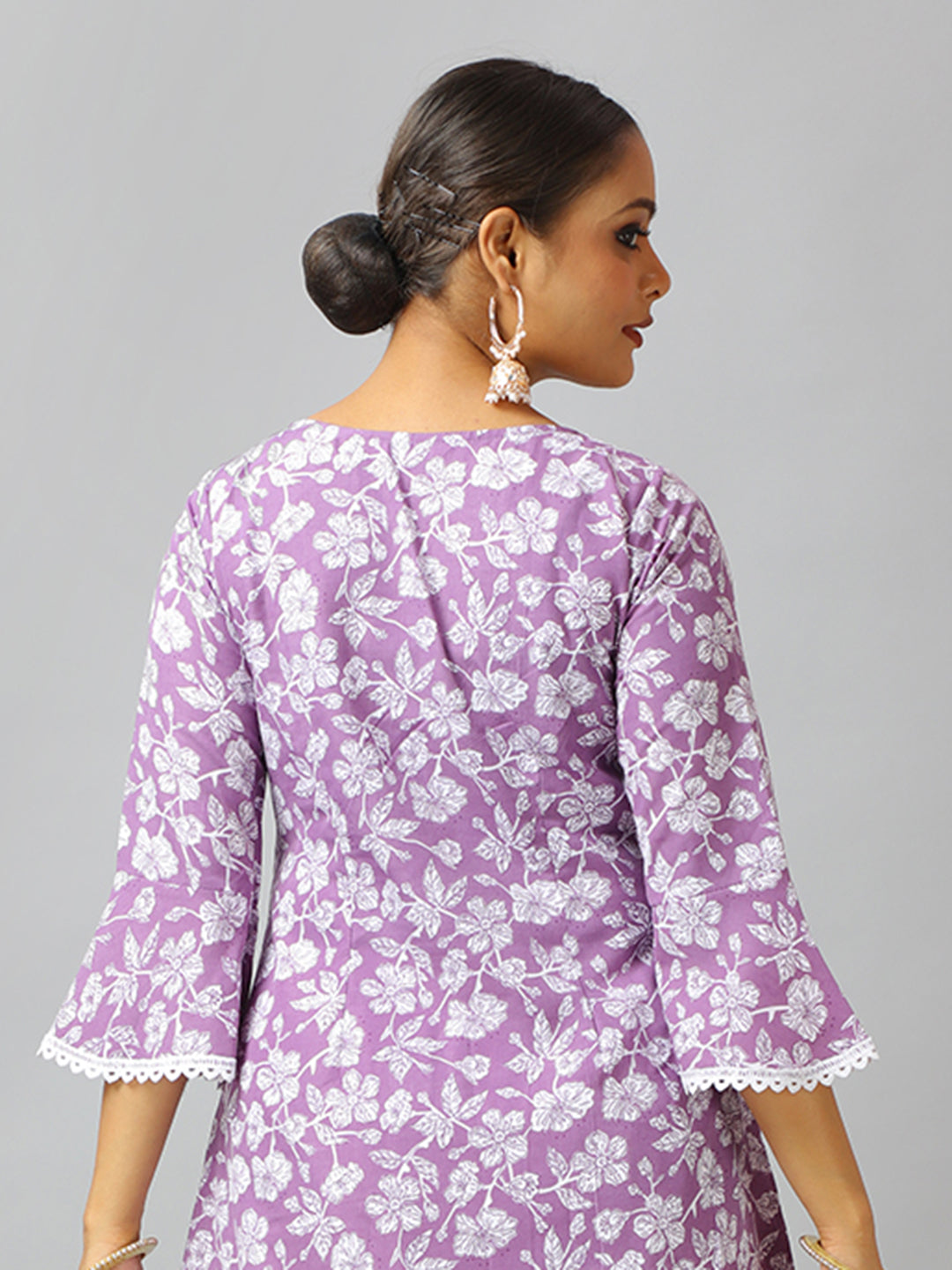 Bollywood Vogue Ready To Wear Lavender Art Silk Cotton Kurta Straight Pant Suit - Additional View 2