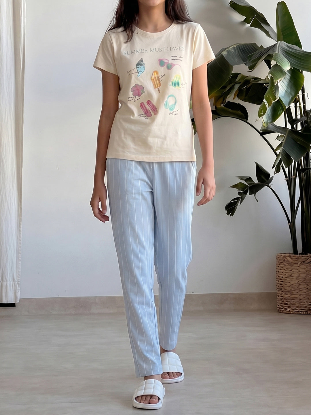 Lil Tomatoes Girls Cotton Night Suits - Cream