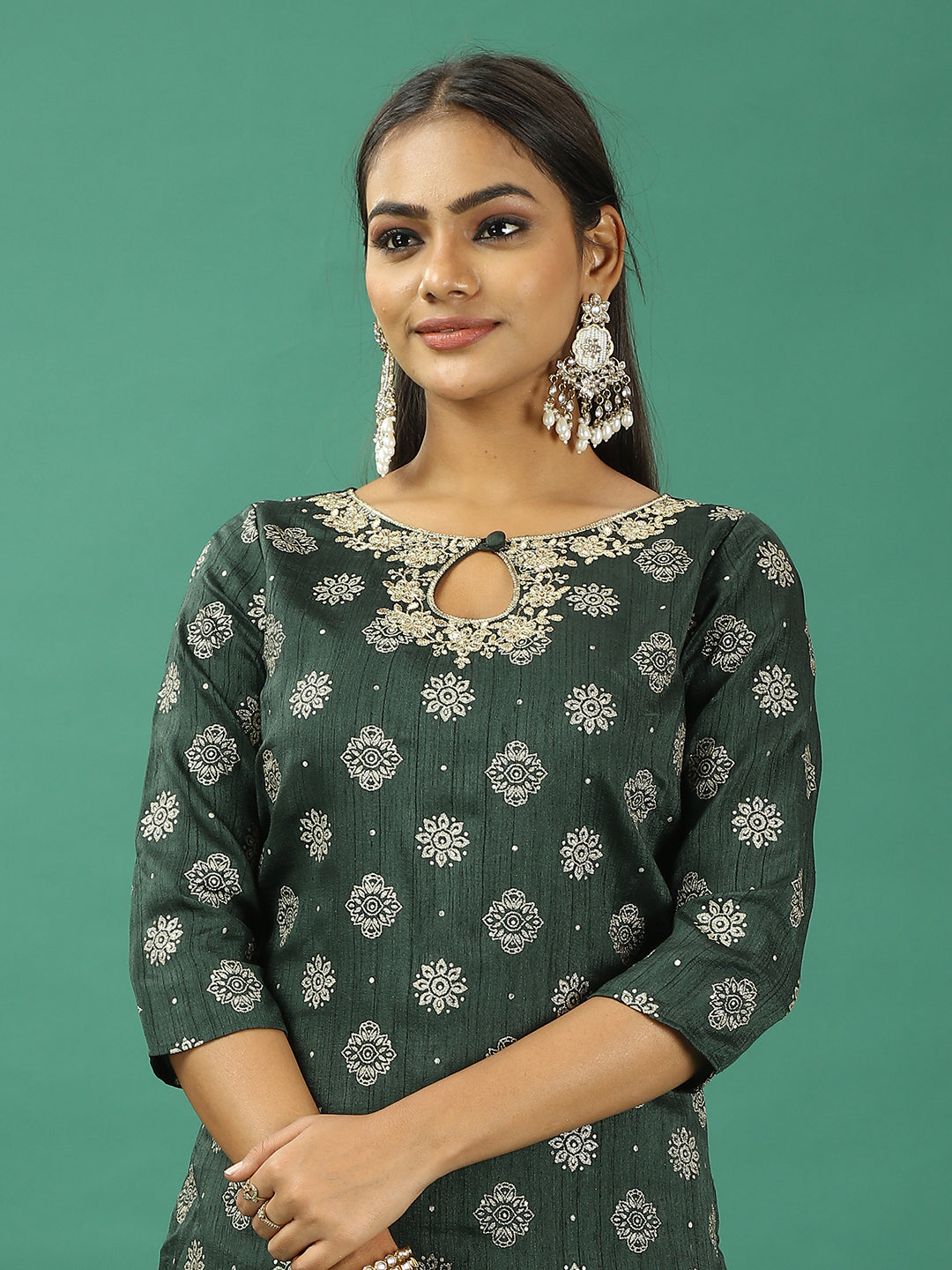 Bollywood Vogue Ready To Wear Gold Art Silk Embroidered Straight Pant Suit - Additional View 1