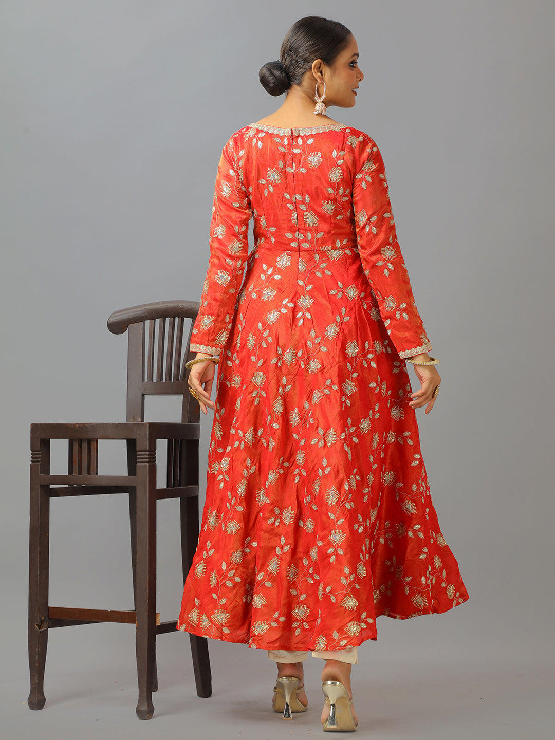 Bollywood Vogue Ready To Wear Red Dual Tone Viscose Embroidered Anarkali Suit - Additional View 1