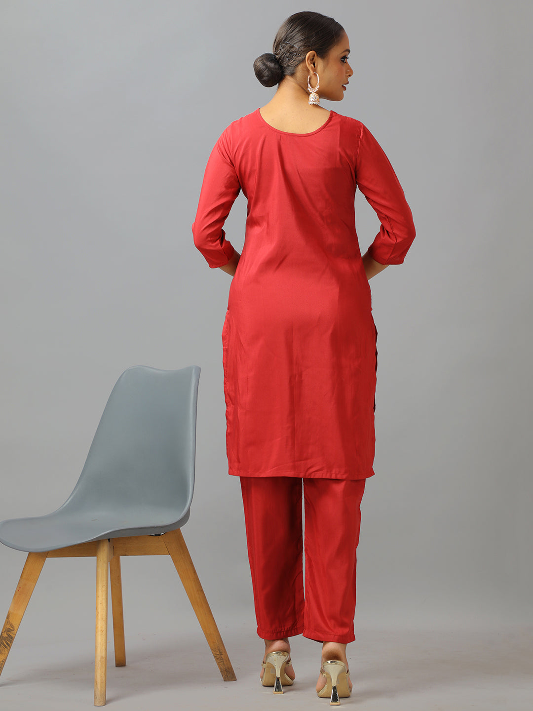 Bollywood Vogue Ready To Wear Maroon Art Silk Embroidered Straight Pant Suit - Additional View 2