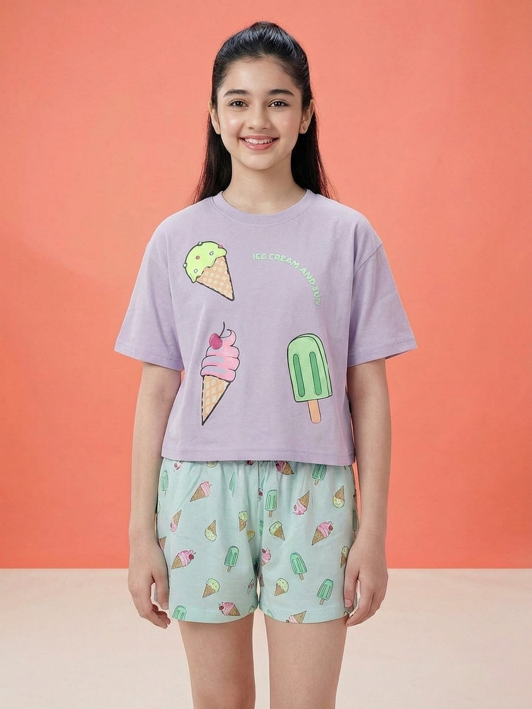 Lil Tomatoes Girls Cotton Night Suits - Lilac
