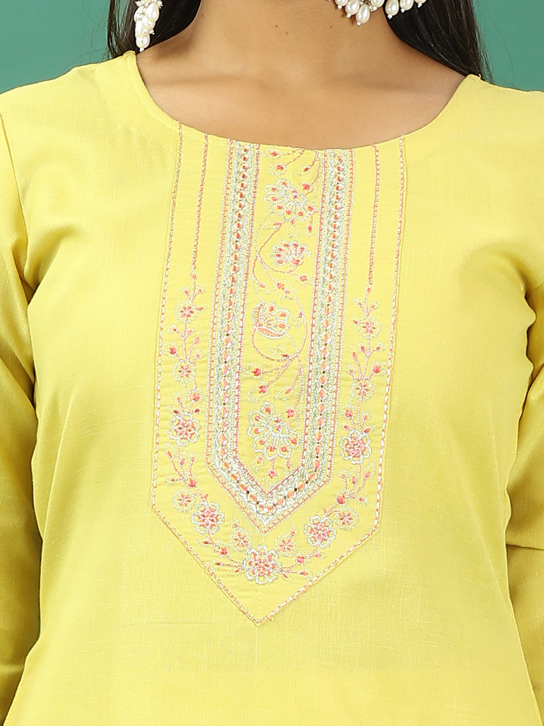Bollywood Vogue Ready To Wear Yellow Rayon Embroidered Narrow Straight Pant Suit - Additional View 1