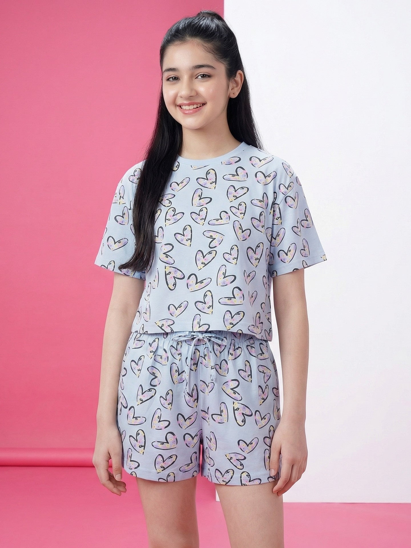 Lil Tomatoes Girls Cotton Night Suits - Powder Blue