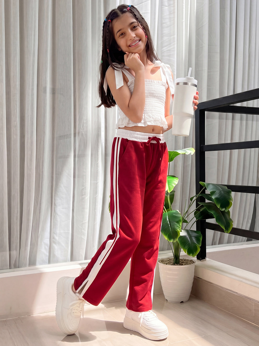 Lil Tomatoes Girls Cotton Looper Trackpant - Cranberry