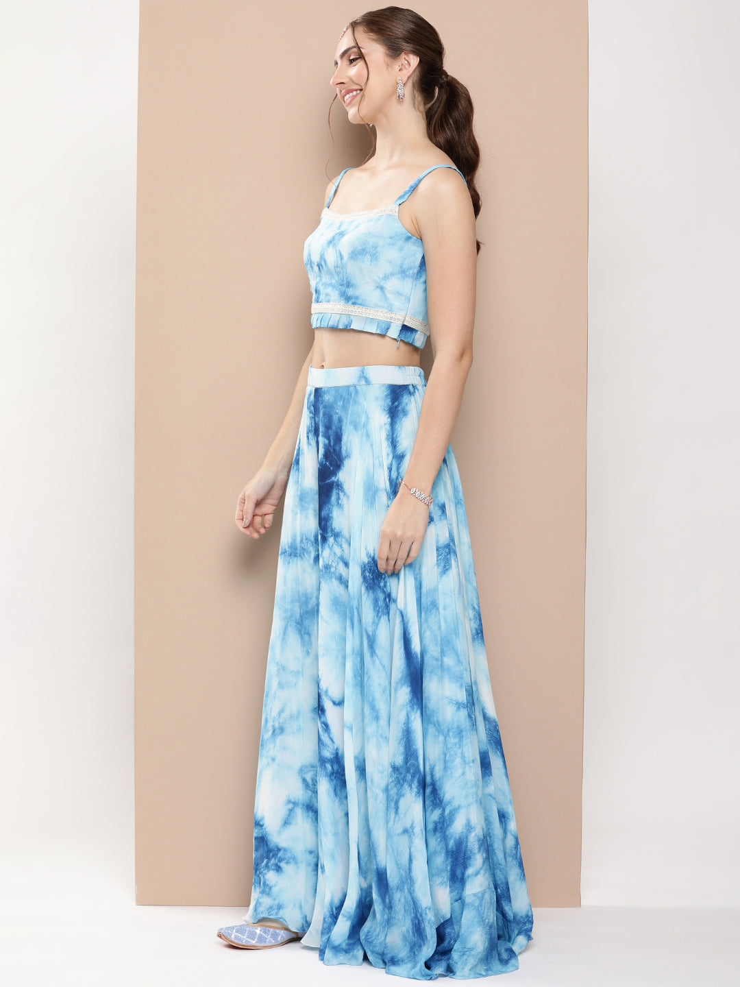 Bollywood Vogue Ready To Wear Multicolored Chinon Sharara Set - Detail View