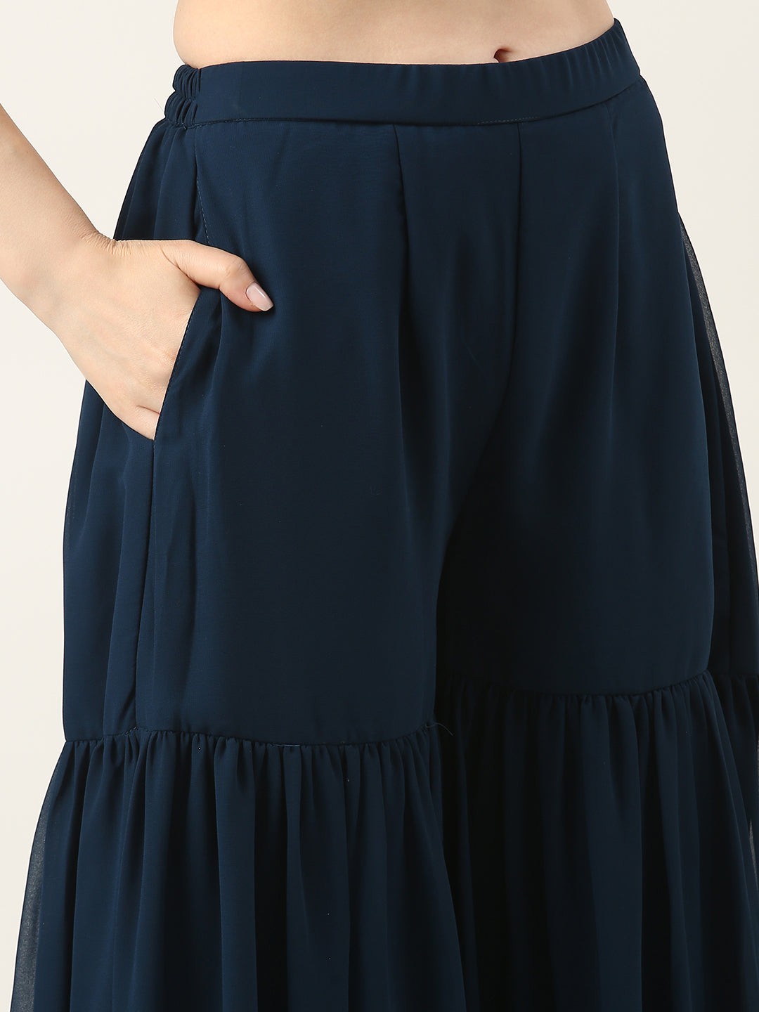 Bollywood Vogue Ready To Wear Navy Blue Georgette Embroidered Gharara Suit - Additional View 1