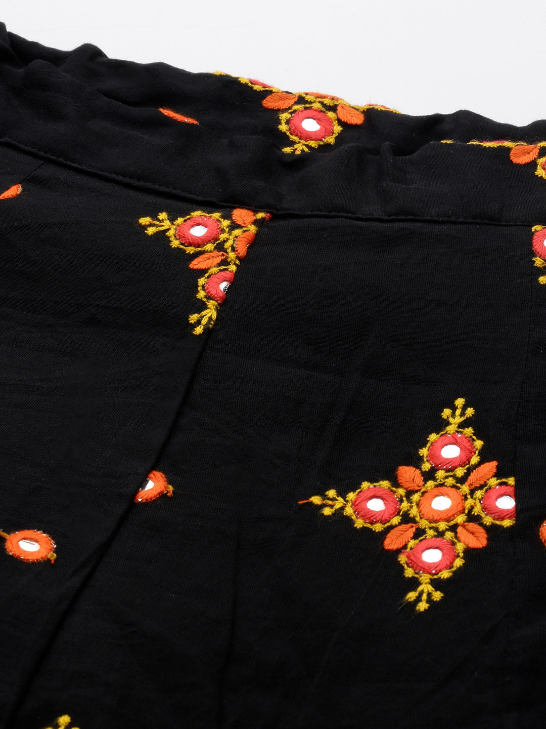 Bollywood Vogue Ready To Wear Red N Black Embroidered Cotton Lehenga Set - Look Shot