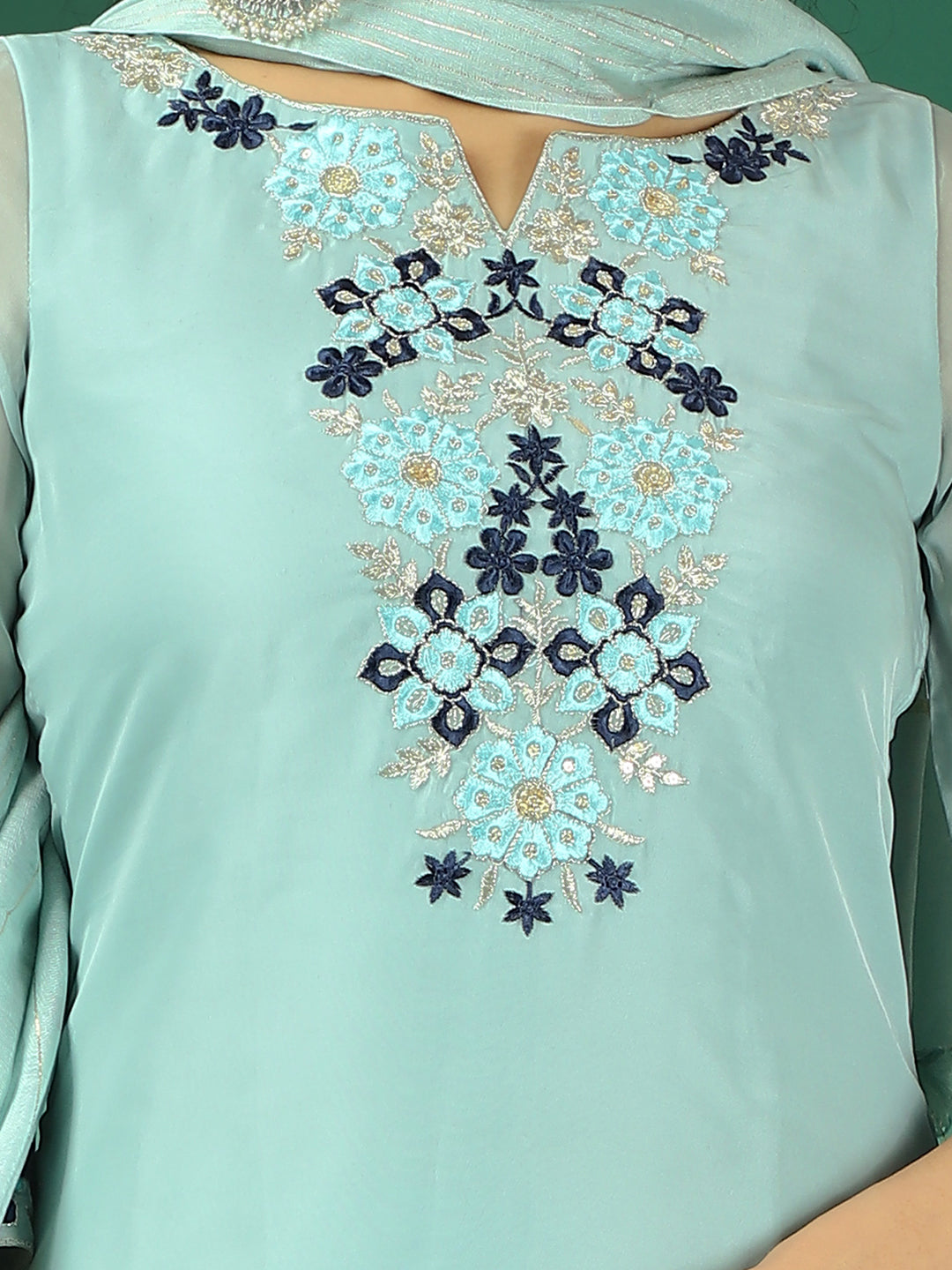 Bollywood Vogue Ready To Wear Blue Organza Embroidred Straight Pant Suit - Additional View 1