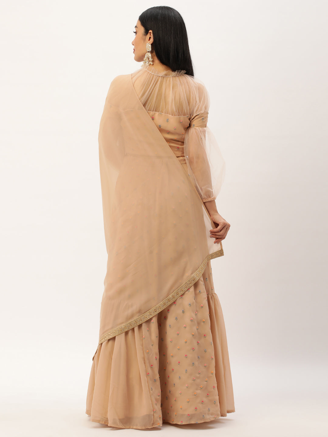 Bollywood Vogue Ready To Wear Peach Georgette Embroidered Lehenga Set - Look Shot