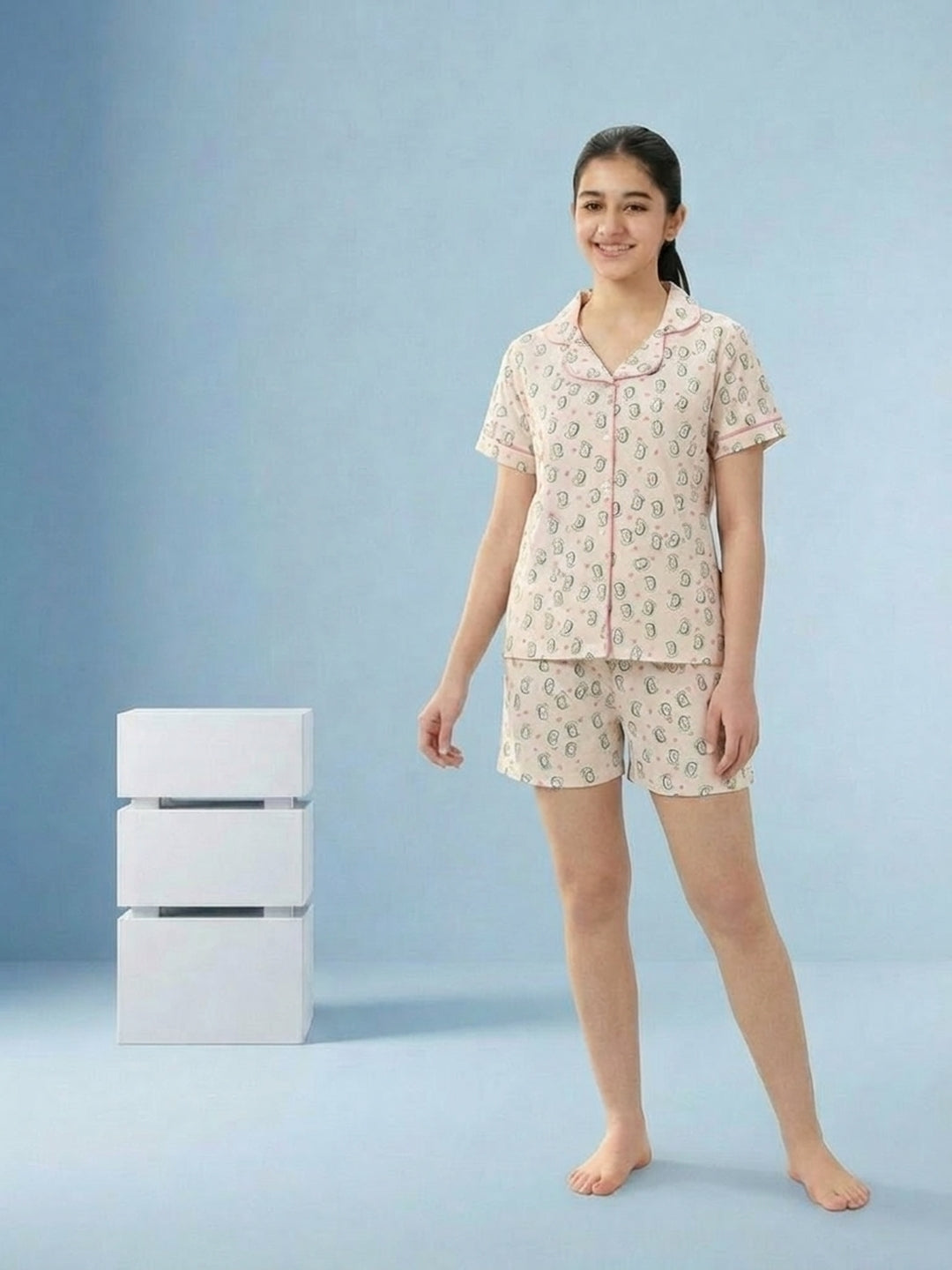 Lil Tomatoes Girls Cotton Night Suits - Cream
