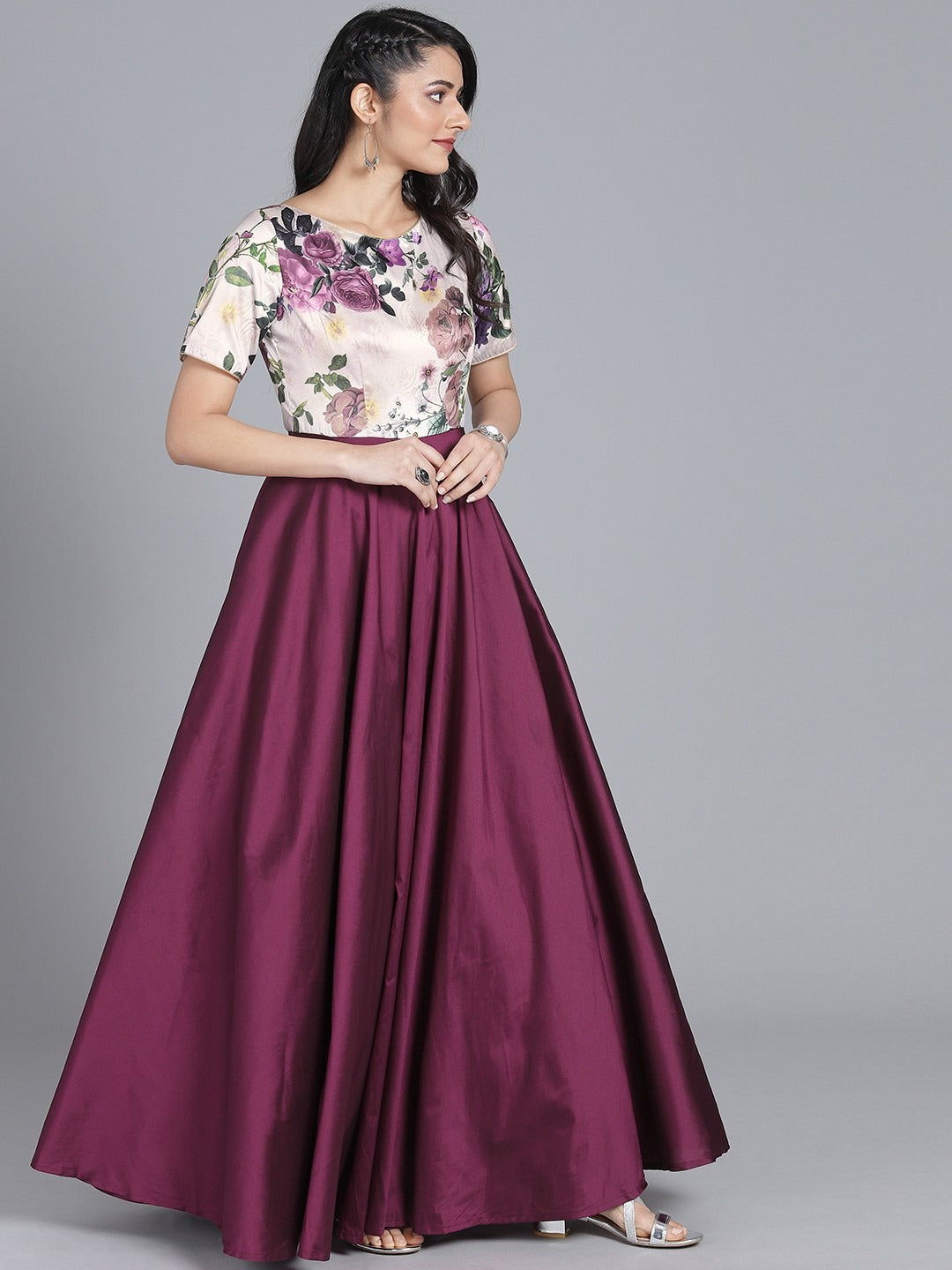 Bollywood Vogue Ready To Wear Ethnovog Purple Floor Length Gown - Side View