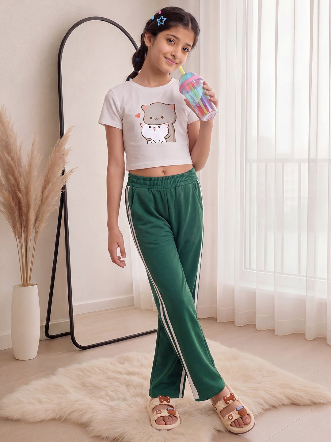 Lil Tomatoes Girls Cotton Looper Trackpant - Bottle Green
