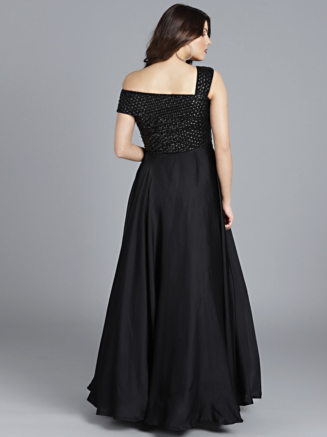 Bollywood Vogue Ready To Wear Ethnovog Black Sequins Gown - Back View