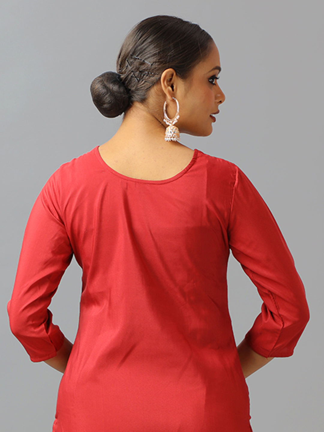 Bollywood Vogue Ready To Wear Maroon Art Silk Embroidered Straight Pant Suit - Look Shot