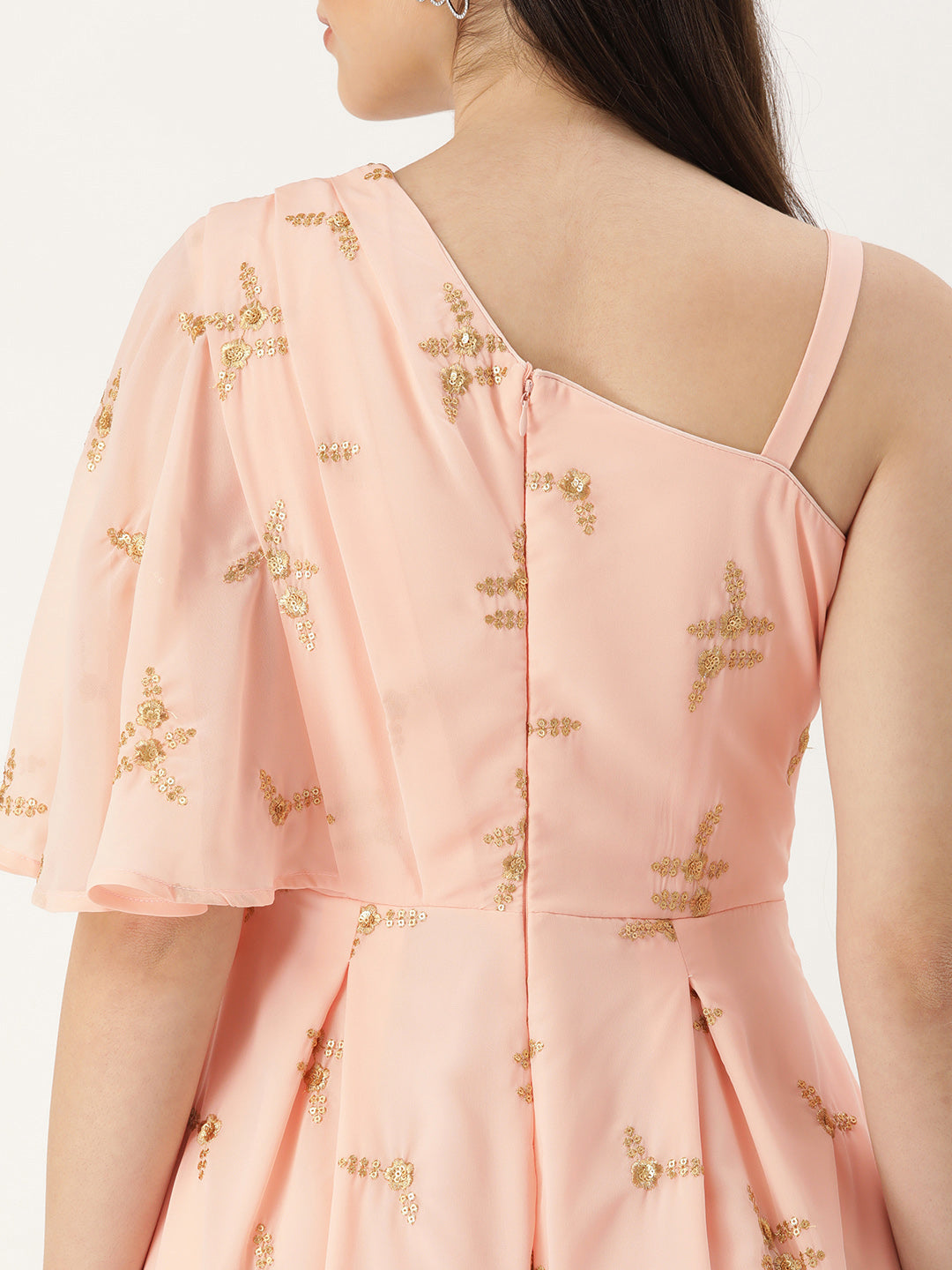 Bollywood Vogue Ready To Wear Peach Embroidered Jumpsuit - Detail View