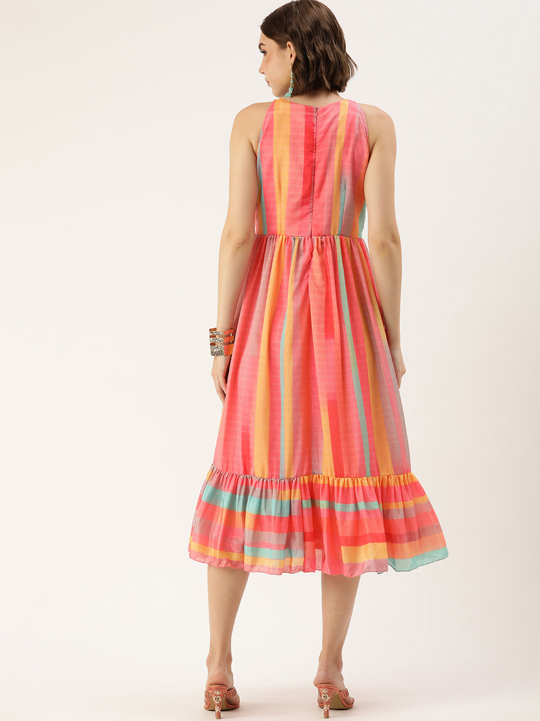Bollywood Vogue Ready To Wear Multicolor Print Chinon Dress - Back View