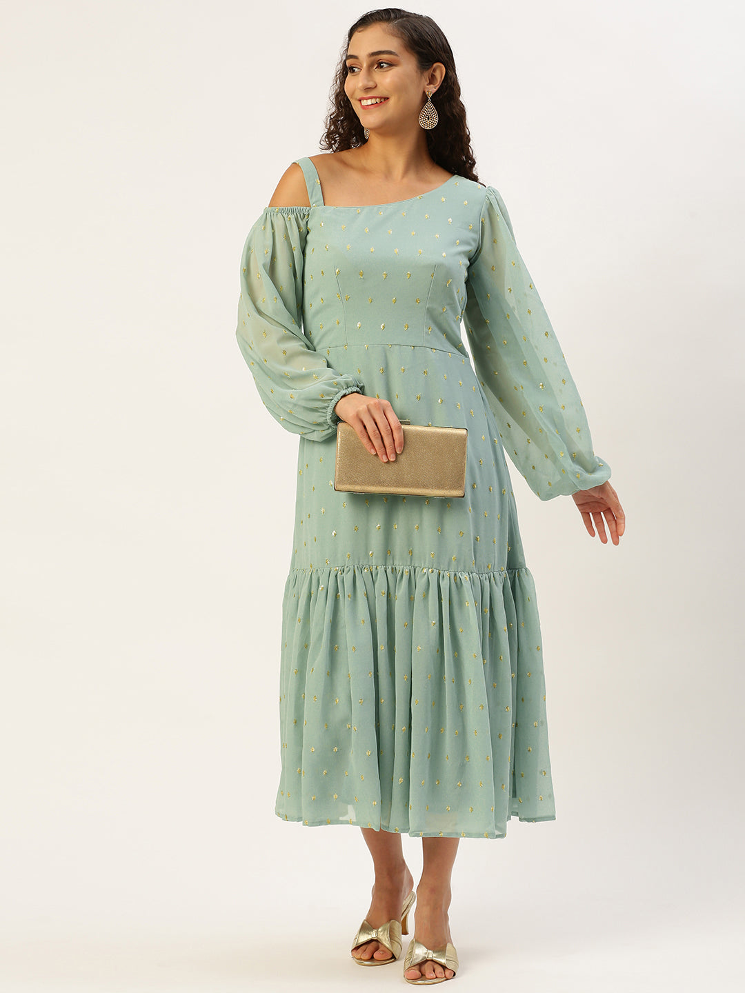 Bollywood Vogue Ready To Wear Green Georgette Embroidered Dress - Look Shot