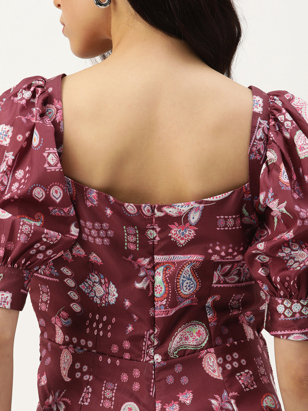 Bollywood Vogue Ready To Wear Maroon Digital Printed Kota Silk Jumpsuits - Look Shot