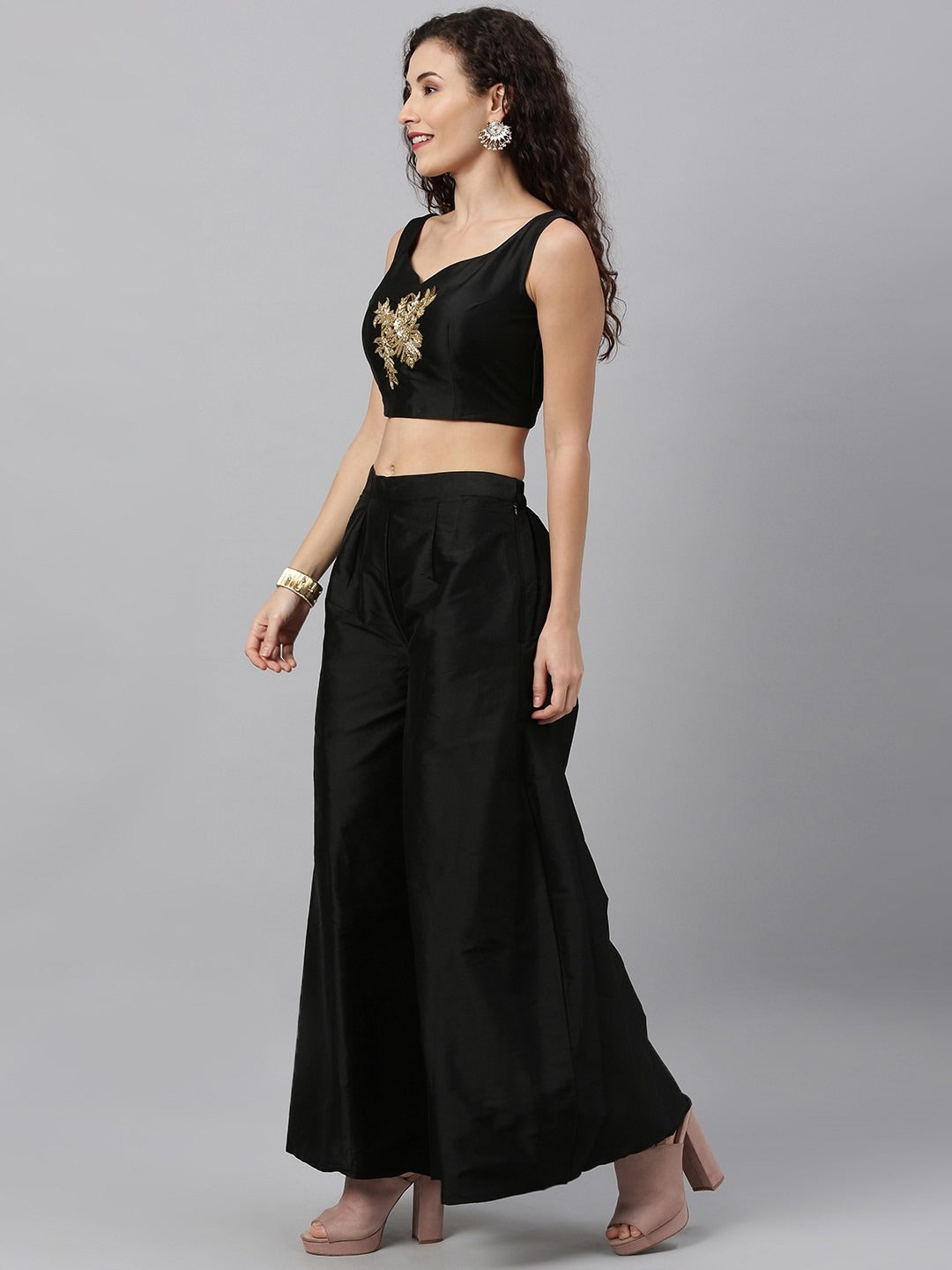 Bollywood Vogue Ready To Wear Embroidered Crop Top N Palazzo Bottom With Jacket - Additional View 2