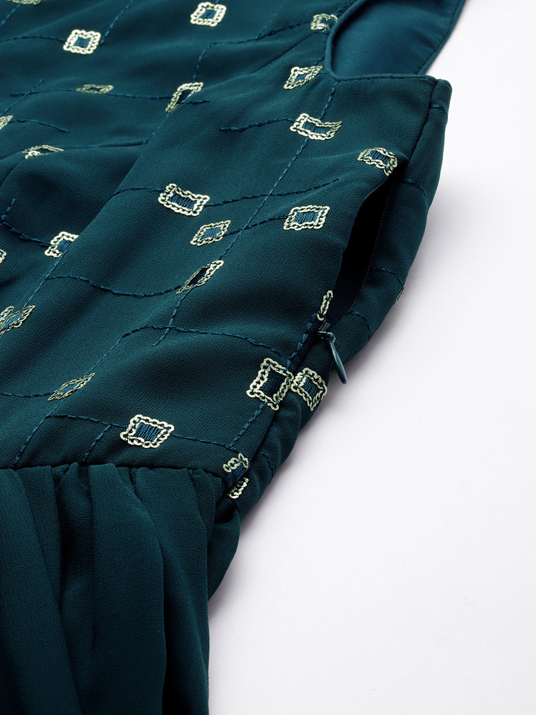 Bollywood Vogue Ready To Wear Blue Embroidered Georgette Dress - Detail View