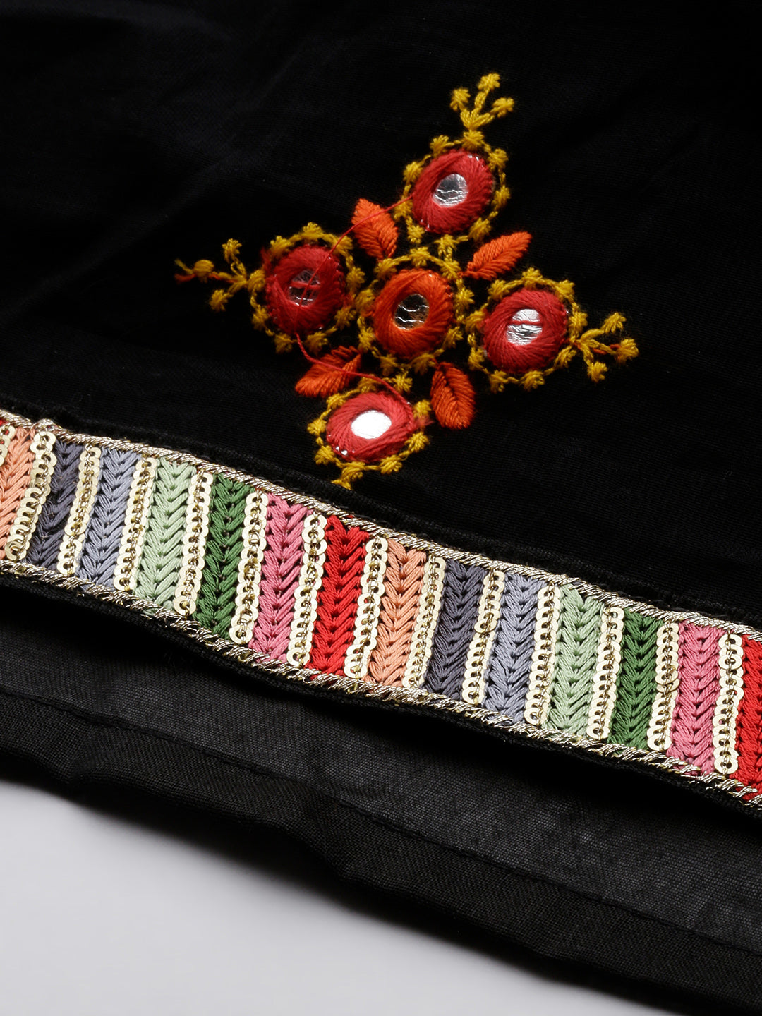 Bollywood Vogue Ready To Wear Red N Black Embroidered Cotton Lehenga Set - Additional View 2