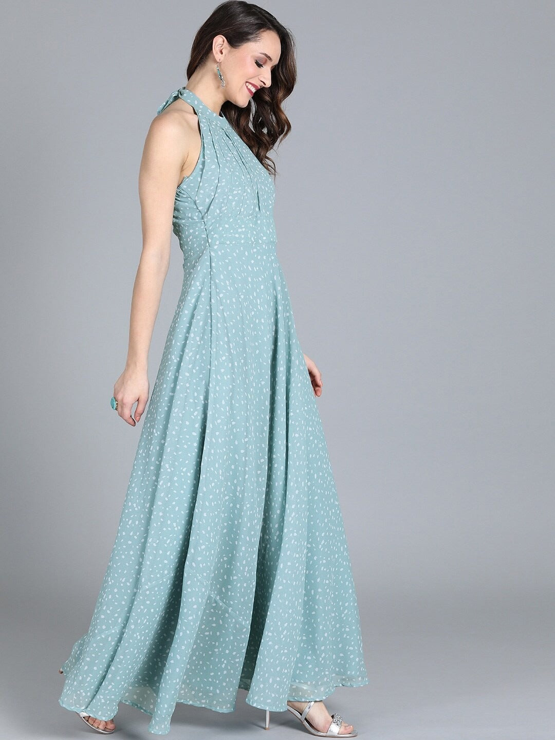 Bollywood Vogue Ready To Wear Blue Halter Neck Georgette Gown - Additional View 2