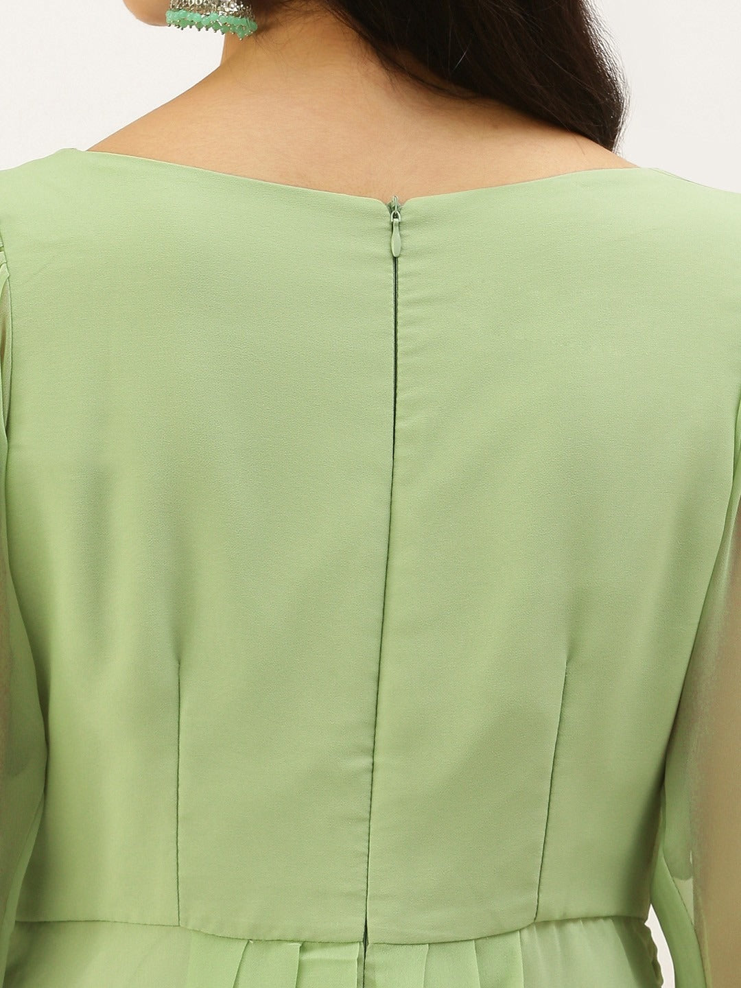 Bollywood Vogue Ready To Wear Green Digital Printed Dress - Detail View