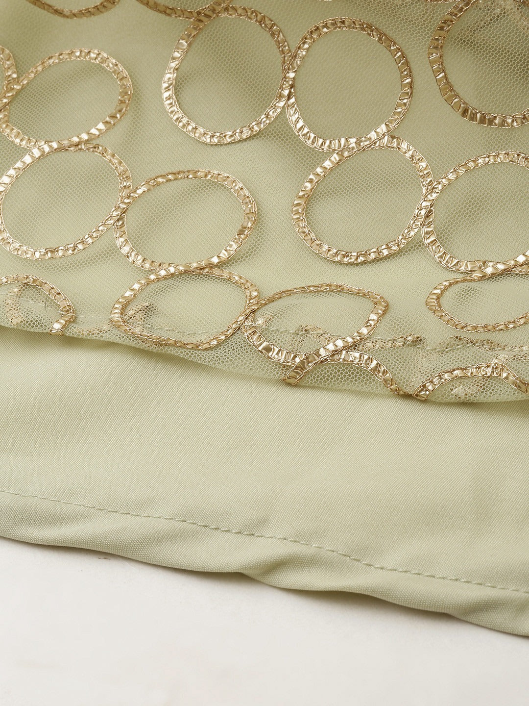 Bollywood Vogue Ready To Wear Green Net Embroidered Strap Neck Gown - Detail View