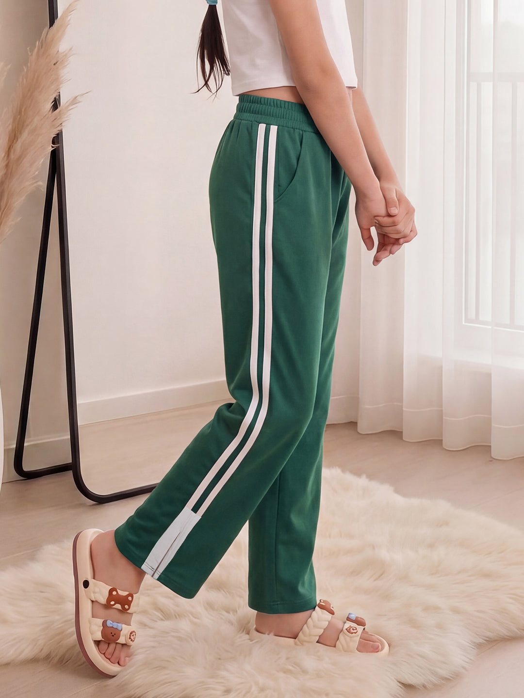Lil Tomatoes Girls Cotton Looper Trackpant - Bottle Green