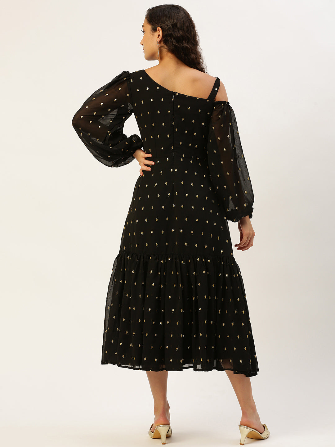 Bollywood Vogue Ready To Wear Black Georgette Embroidered Dress - Side View