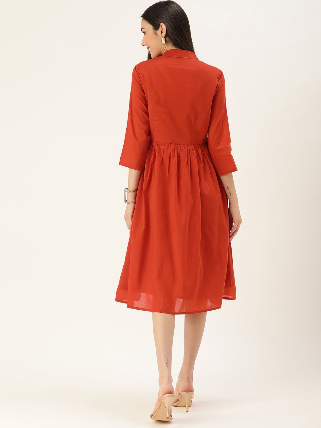 Bollywood Vogue Ready To Wear Brown Collar Neck Dress - Back View