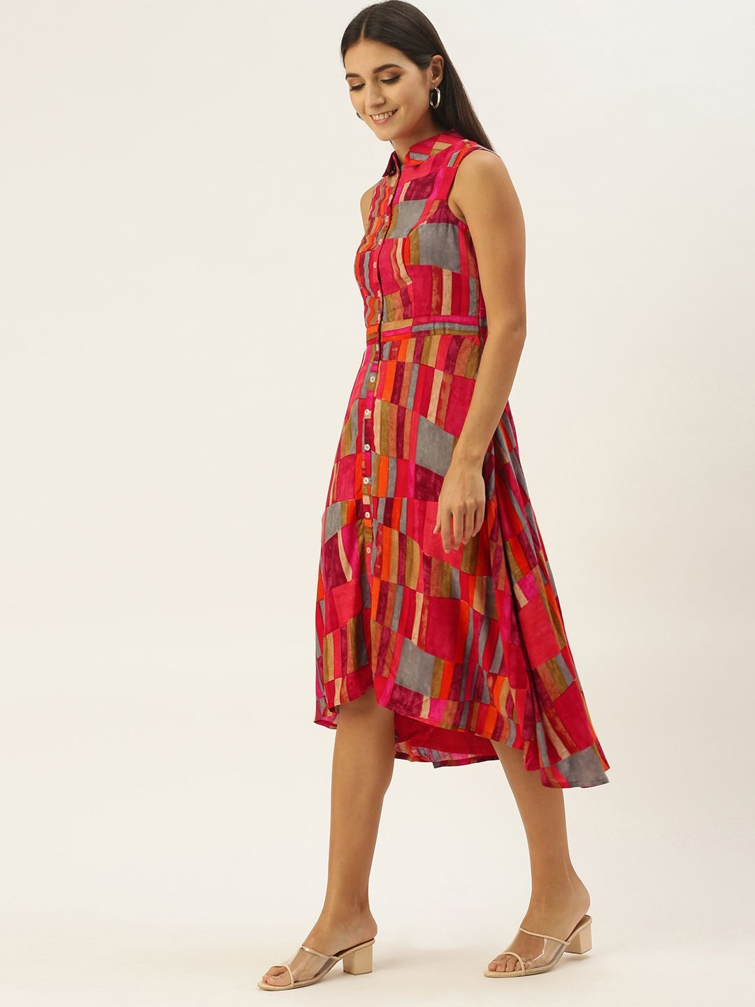 Bollywood Vogue Ready To Wear Multicolored Rayon High N Low Dress - Side View