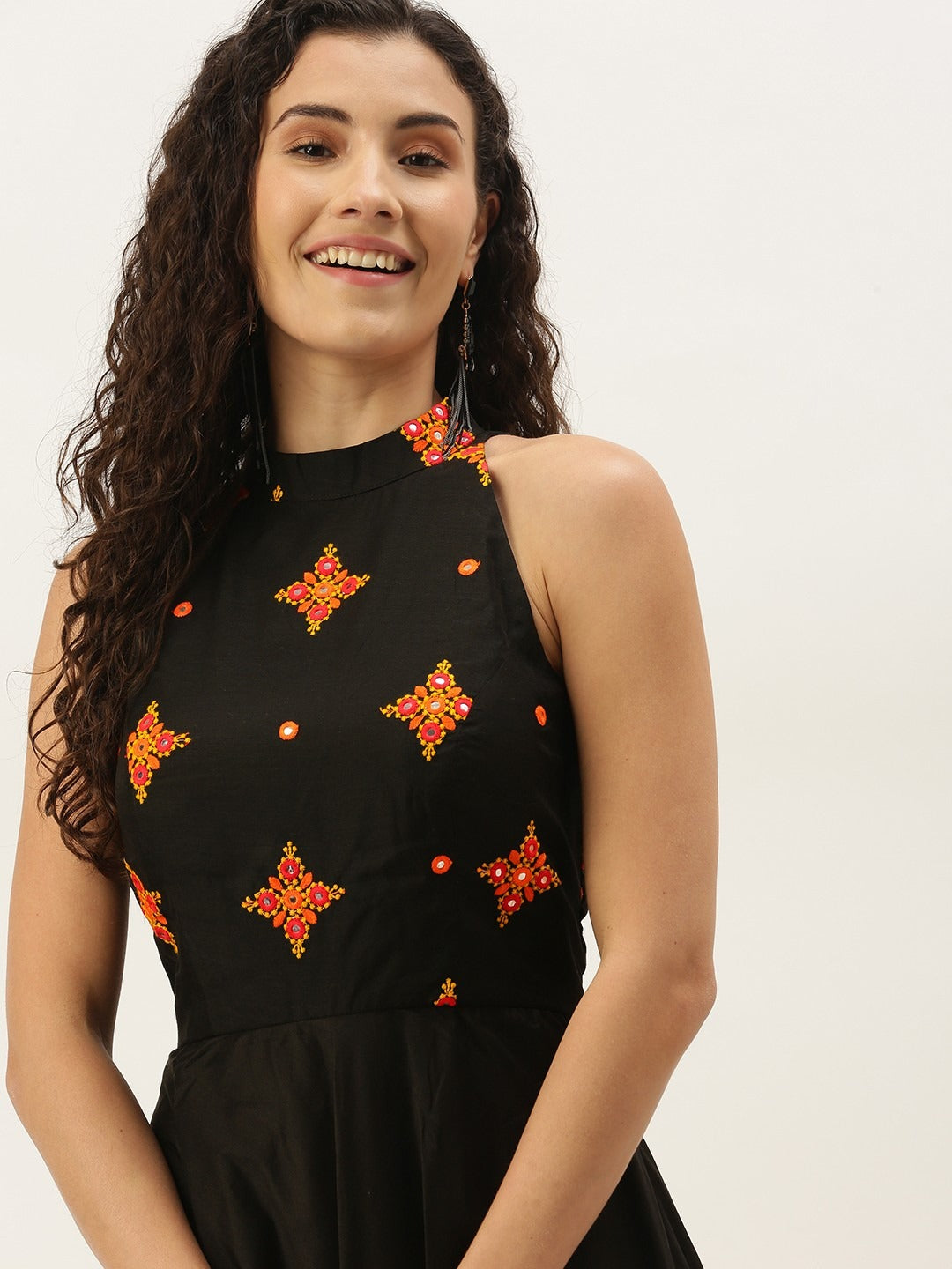 Bollywood Vogue Ready To Wear Black Embroidered Halter Neck Embellished Gown - Additional View 1