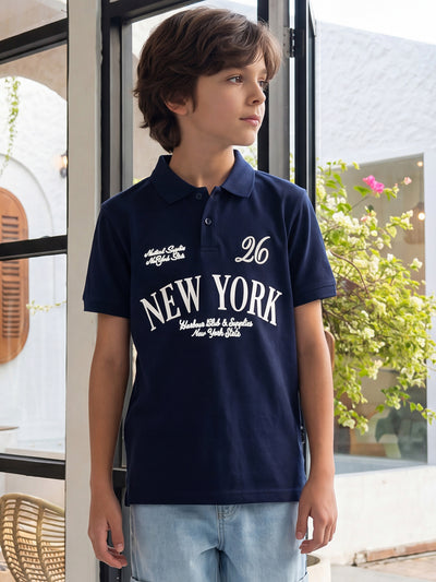 Lil Tomatoes Boys Cotton Pique Polo T-Shirt - Navy Blue