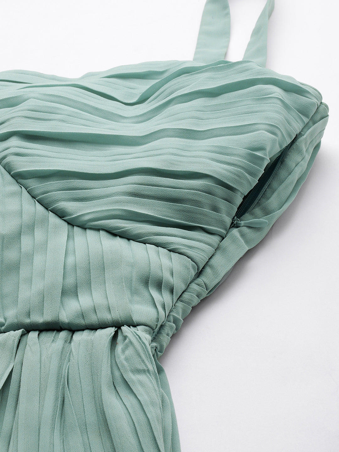 Bollywood Vogue Ready To Wear Green Pleated Georgette Gown N Embroidered Jacket - Look Shot