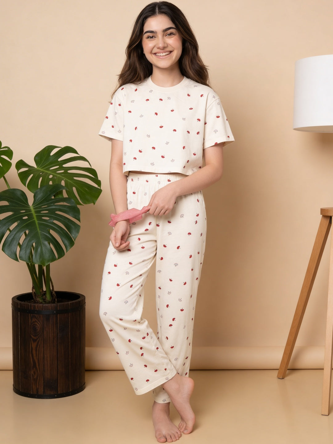 Lil Tomatoes Girls Cotton Night Suits - Cream