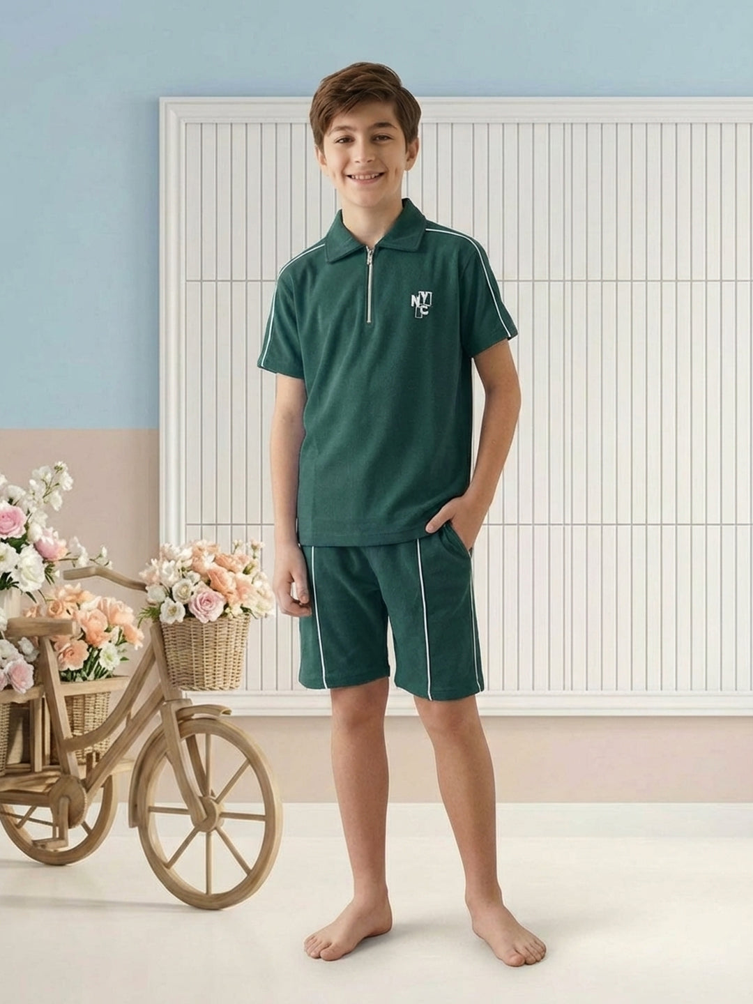 Lil Tomatoes Boys Cotton Night Suits - Bottle Green