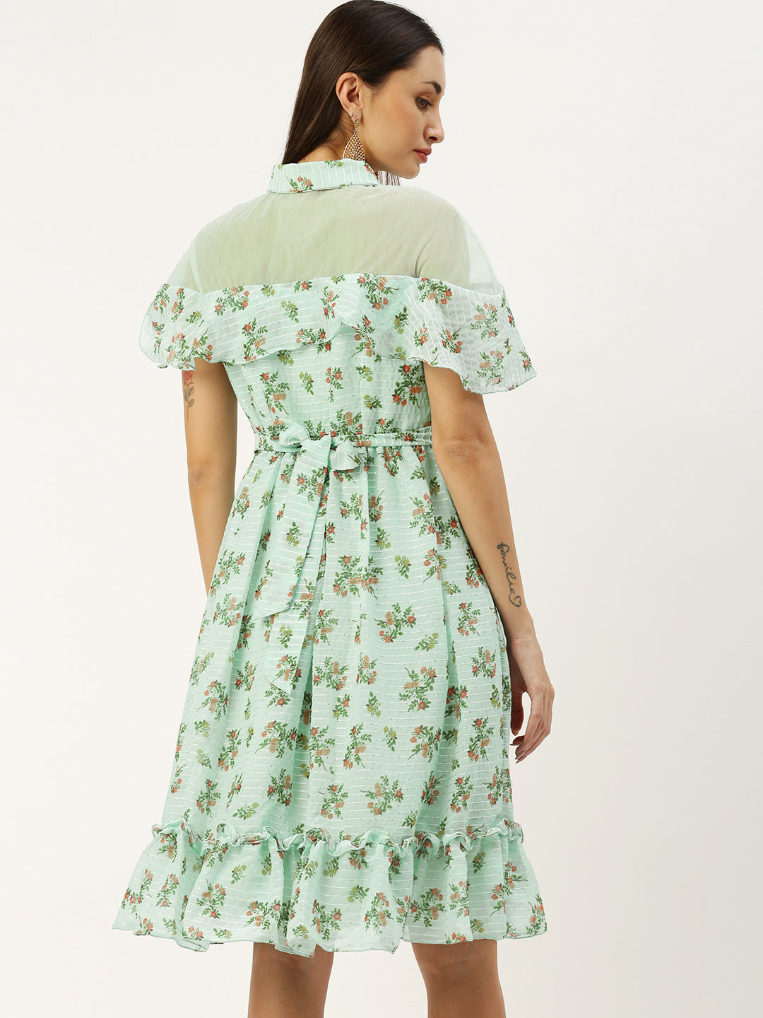 Bollywood Vogue Ready To Wear Mint Green Georgette Digital Printed Dress - Side View