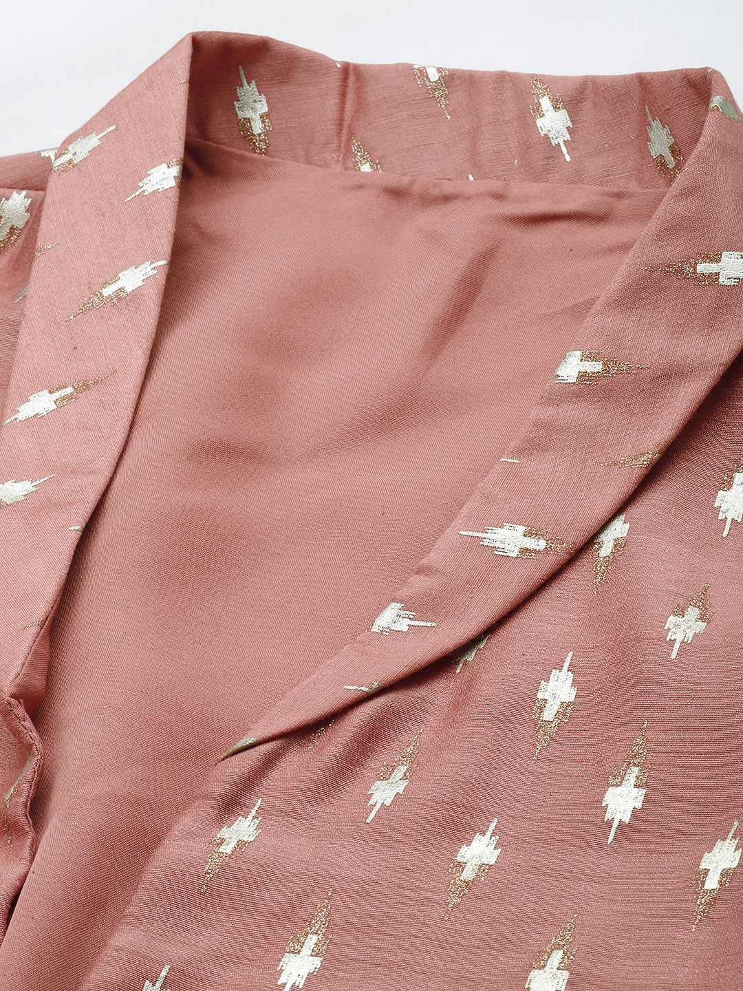 Bollywood Vogue Ready To Wear Peach Foil Printed Crop Top N Skirt With Jacket - Additional View 2