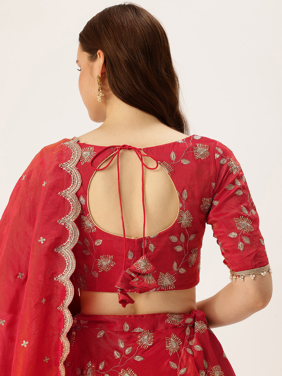 Bollywood Vogue Ready To Wear Classic Blouse N Red Viscose Embroidered Lehenga Set - Look Shot