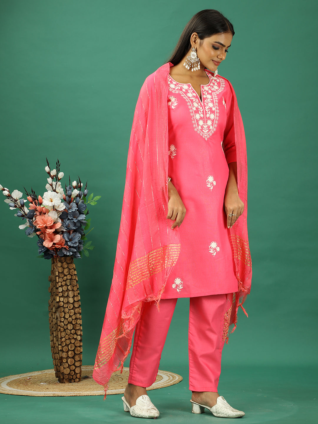 Bollywood Vogue Ready To Wear Pink Rayon Embroidered Straight Pant Suit - Additional View 2