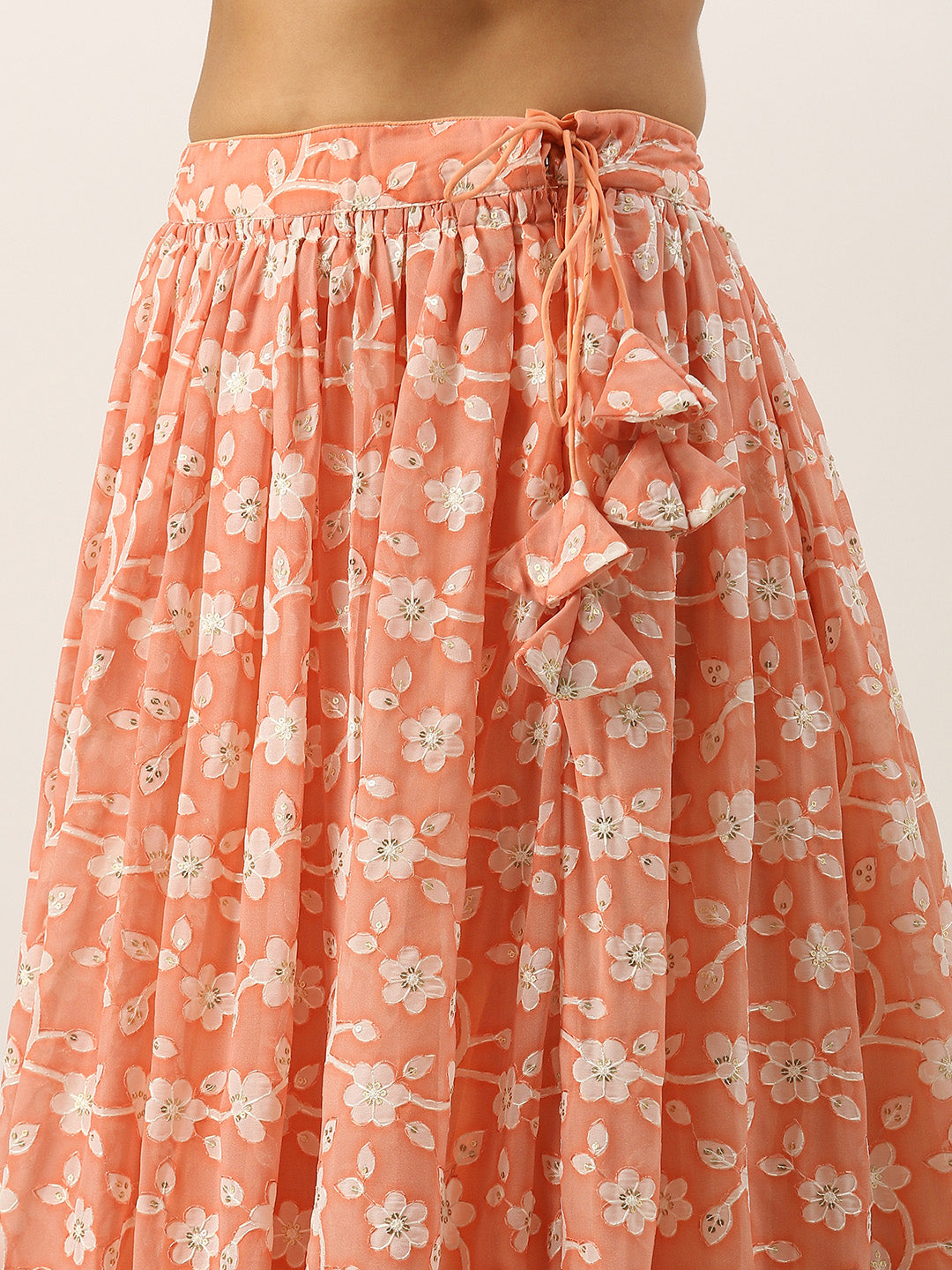 Bollywood Vogue Ready To Wear Peach Embroidered Georgette Lehenga Set - Additional View 1