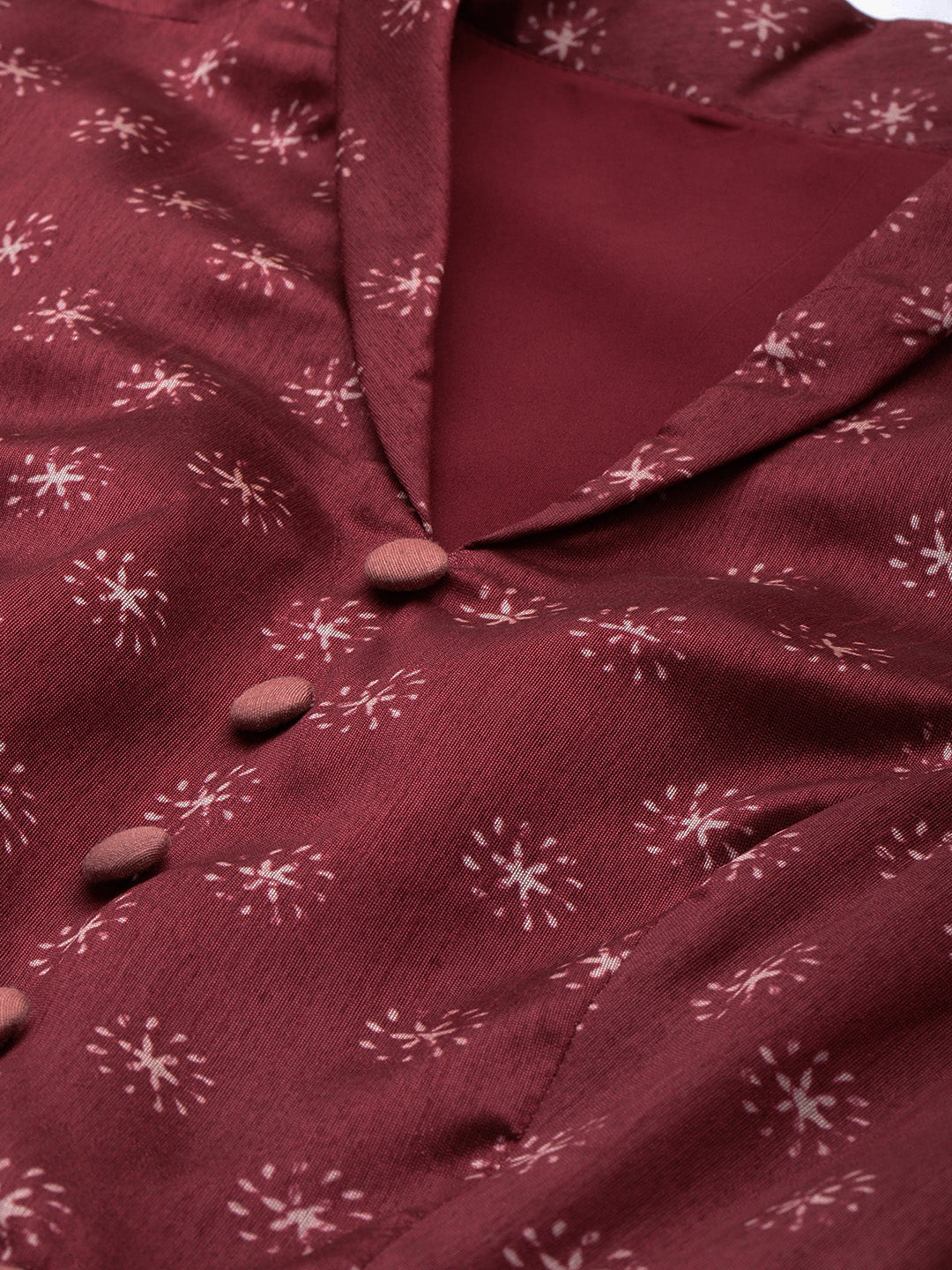 Bollywood Vogue Ready To Wear Maroon Art Silk Printed Tiered Gathered Style Gown - Additional View 1