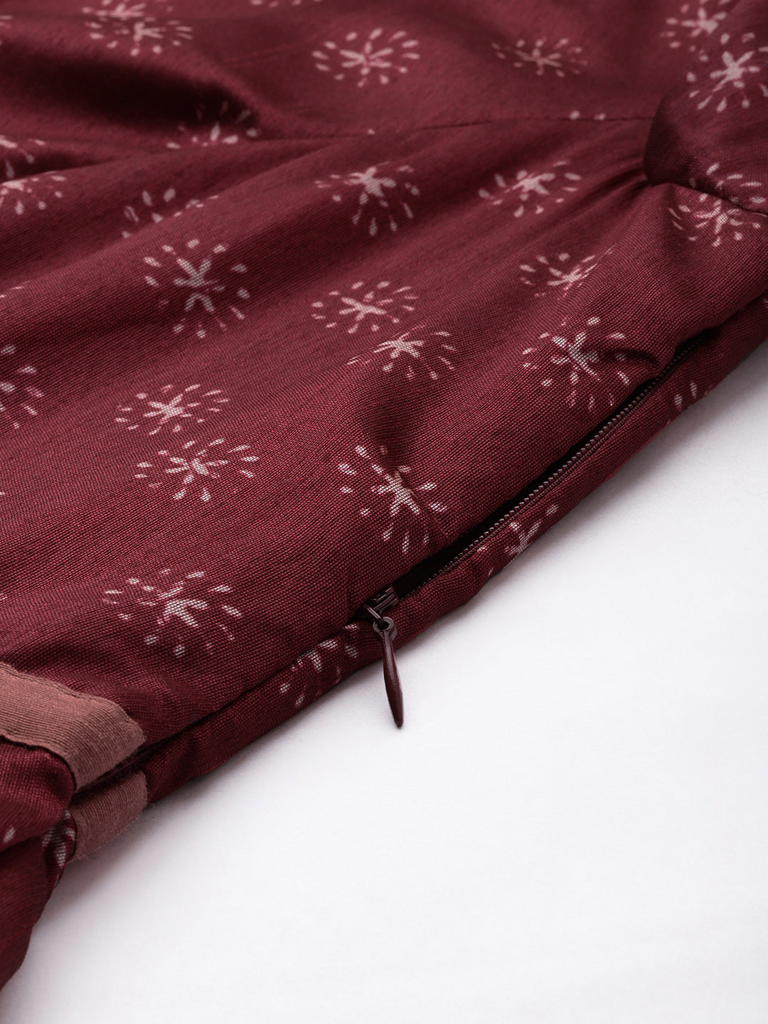 Bollywood Vogue Ready To Wear Maroon Art Silk Printed Tiered Gathered Style Gown - Detail View