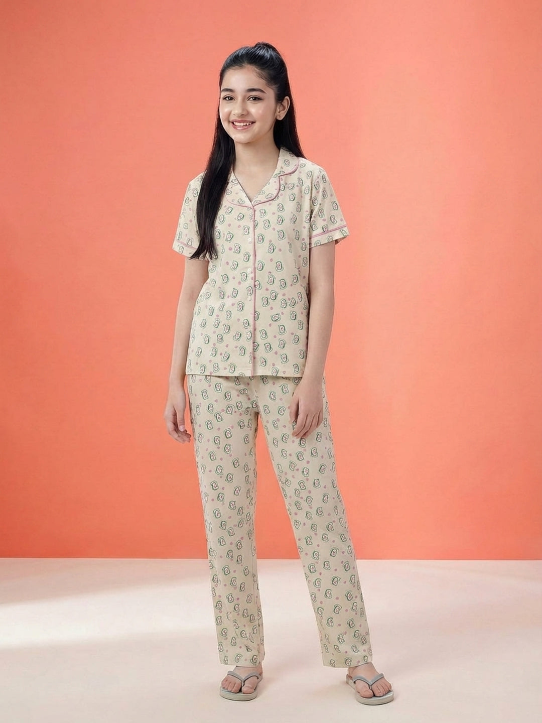 Lil Tomatoes Girls Cotton Night Suits - Cream