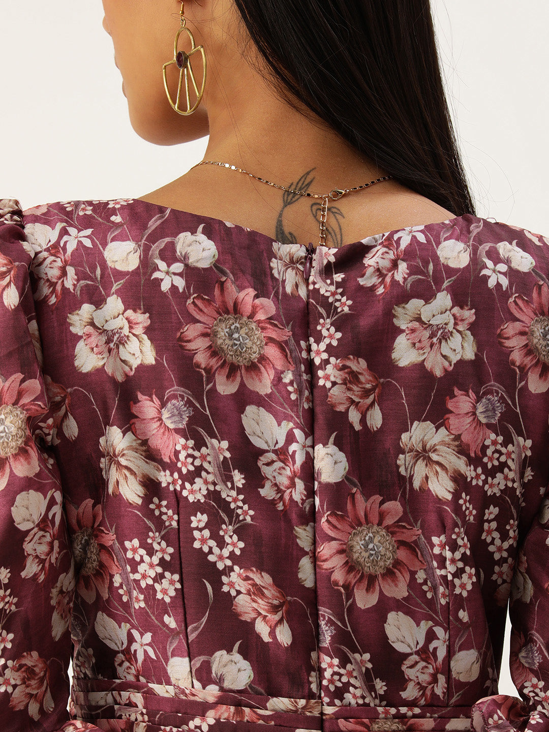 Bollywood Vogue Ready To Wear Maroon Art Silk Printed Gown - Detail View