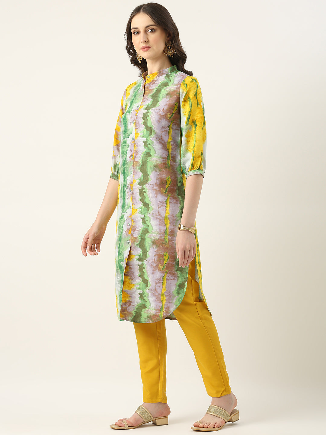 Bollywood Vogue Ready To Wear Multicolored Rayon Printed Straight Pant Suit - Back View