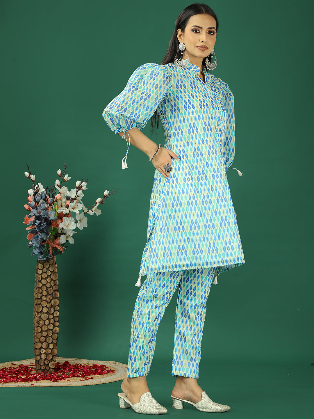 Bollywood Vogue Ready To Wear Multicolor Printed Cotton Kurta Straight Pant Set - Front View