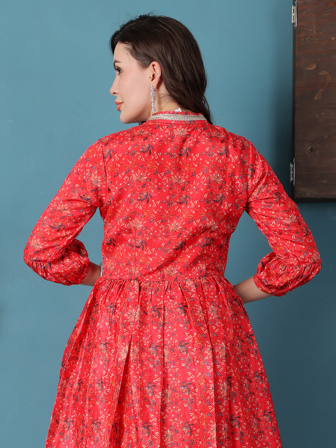 Bollywood Vogue Ready To Wear Red Chinon Digital Printed Palazzo Suit - Additional View 1